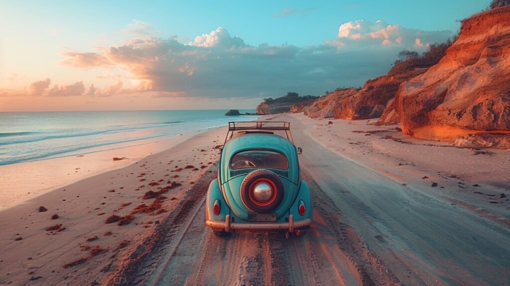 Beach road trip adventure – stock photo capturing scenic coastal driv