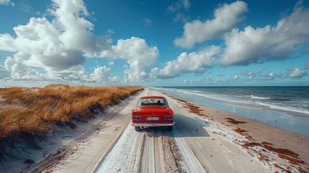 Beachside road adventure – stock photo capturing a scenic drive by the ocean