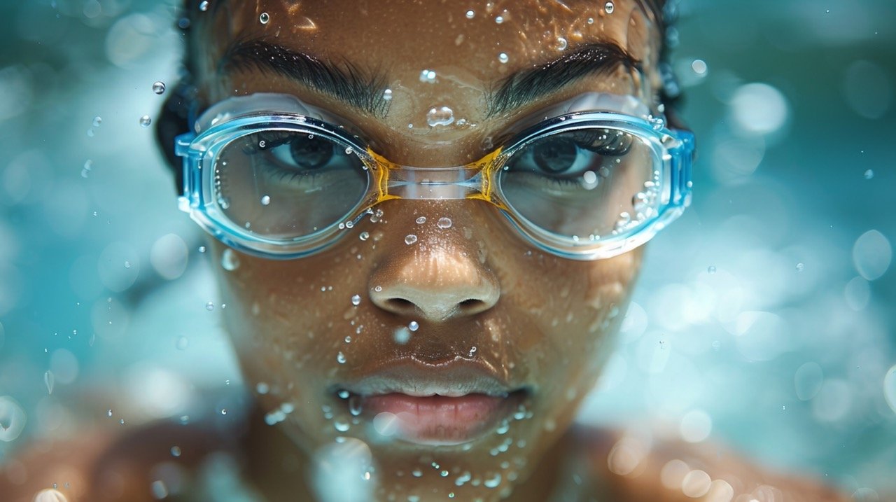 Black Female Swimmer Action Using Breaststroke, Dynamic Stock Photo Scene