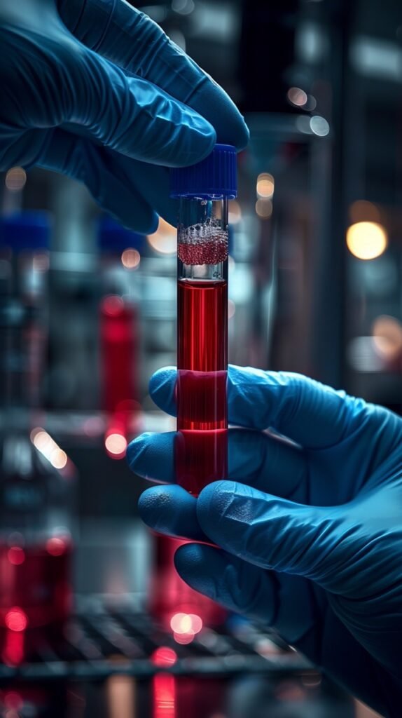 Blood Sample Analysis Hand Holds Sample in Laboratory – Medical Research Stock Image