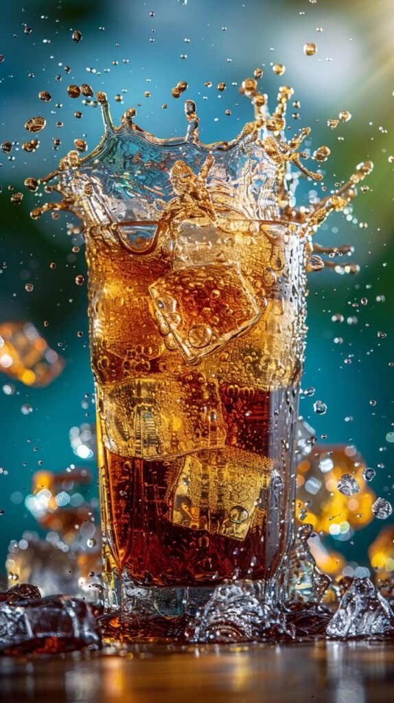 Bubbly cola Isolated on blue – Stock photo of fizzy drink with a large splash effec