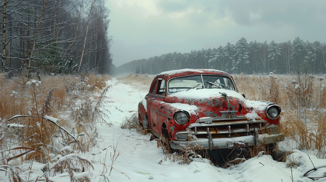 Car in the Snow Perfect Winter Stock Image for Automotive and Seasonal Themes