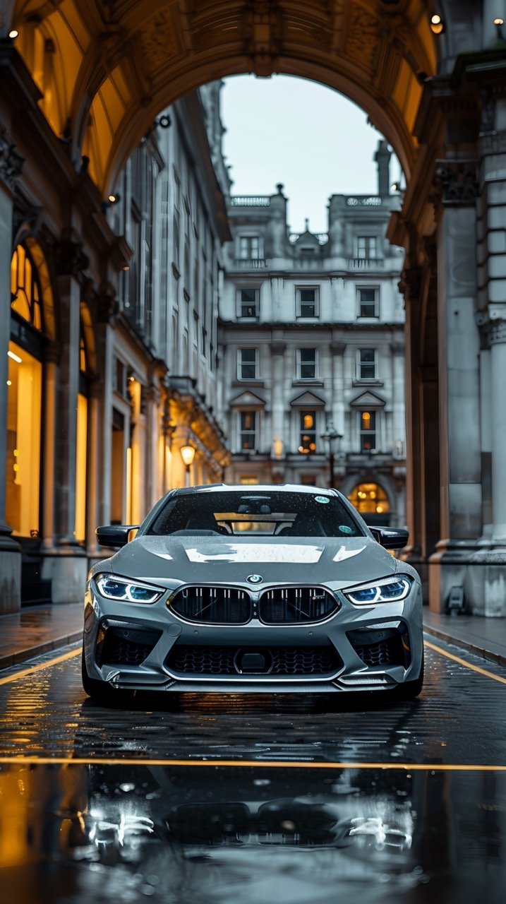 Cityscape BMW car parked at Regent Street, ideal stock image for automotive industry promotion