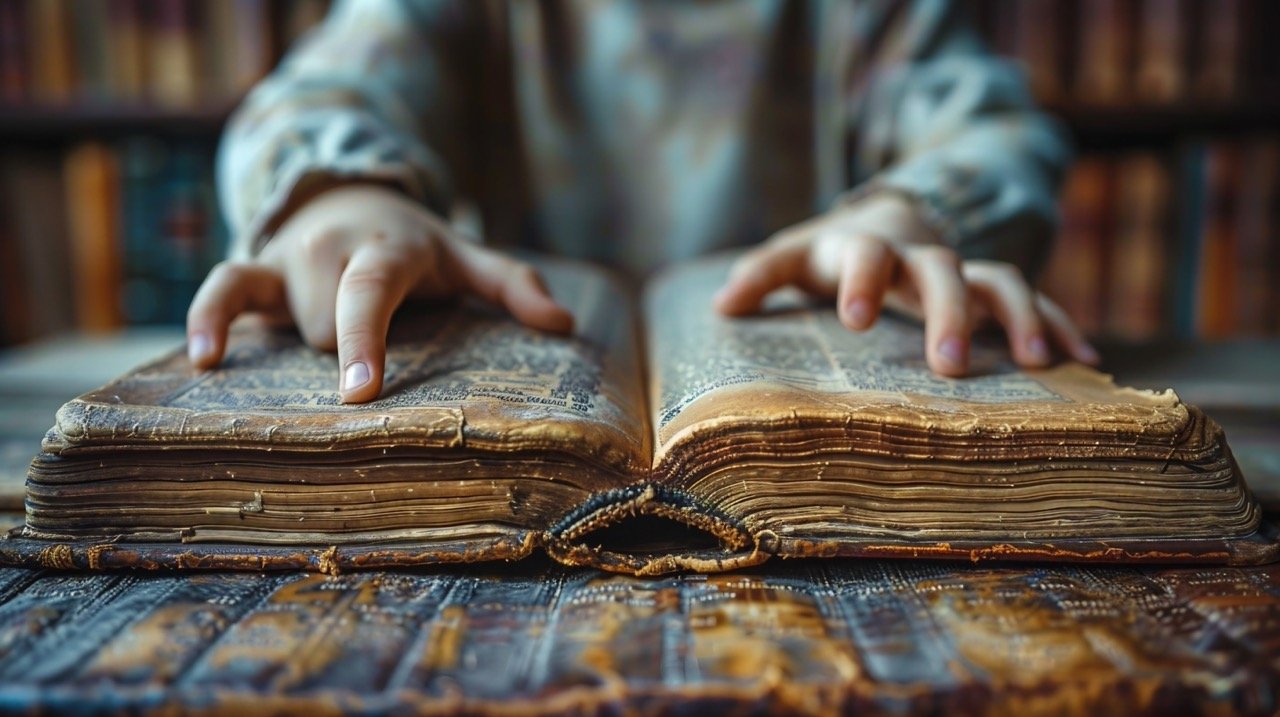 Close-up view Boys’ fingers pointing at words in book – Stock photography