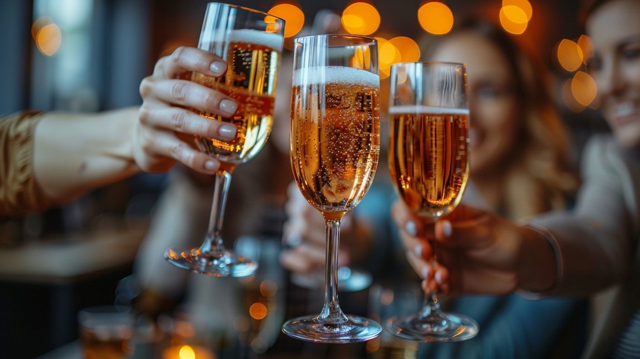 Colleagues Toasting Success – stock image of business professionals raising glasses in a bright office setting