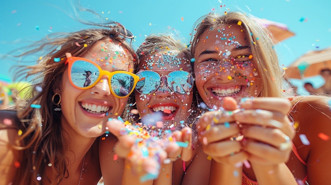 Colorful Confetti Party Teen Hipster Fun – stock photography of friends having a lively party