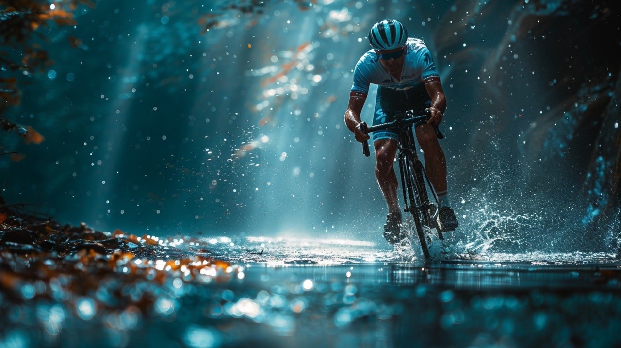 Cyclist in Action Studio Shot, Dynamic Pose Stock Photo