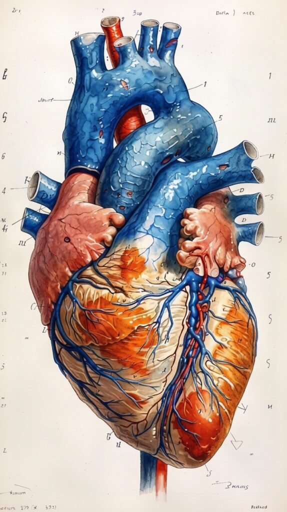 Detailed Human Heart Illustration – Stock Illustration of Blood Supply and Internal Structures