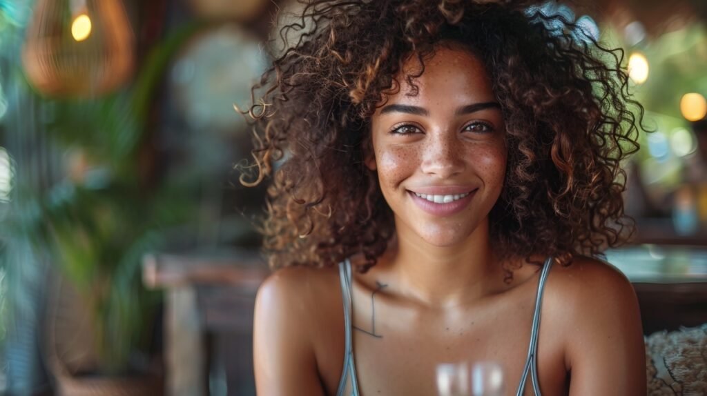 Detoxification drink Woman sips juice – Stock image of a woman enjoying a detoxifying beverage