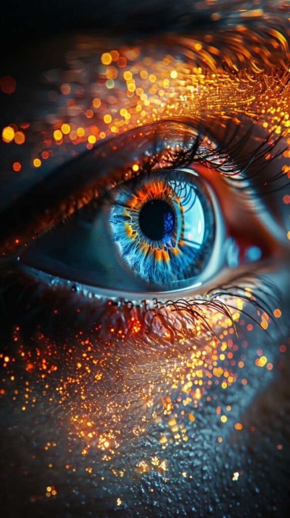 Digital Generated Eye – Stock Photo with Multicolored Particles Forming Eye Shape on Black Background