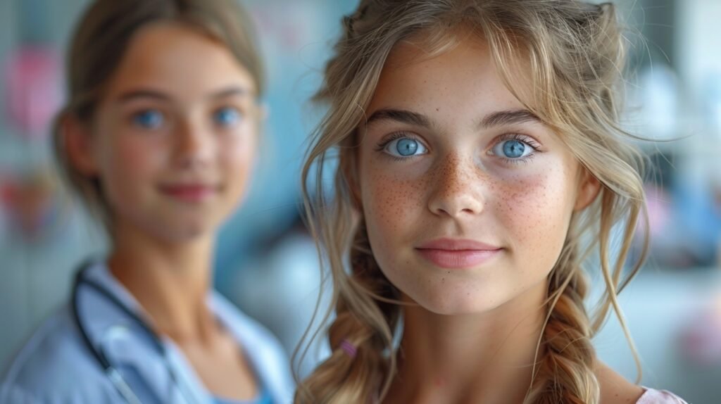 Doctor-Patient Talk Female Doctor Consulting Teenage Girl – Medical Check-Up – Stock Image