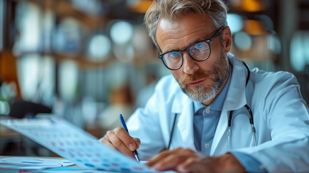 Doctor’s Chart Notes – Close-Up of Physician Writing Medical Information – Stock Image