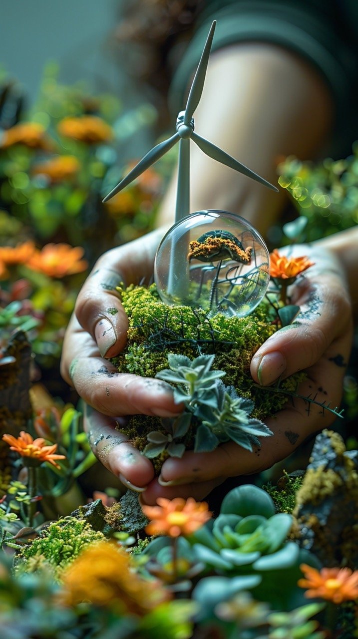 Eco-Friendly Energy Hands with Small Wind Turbine – Stock Photo