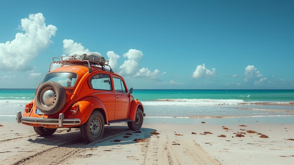 Exploring coastal roads – stock image of a beach road trip adventure