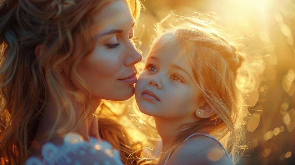 Family Love Woman, Young Girl Embrace, Kiss – Stock Picture