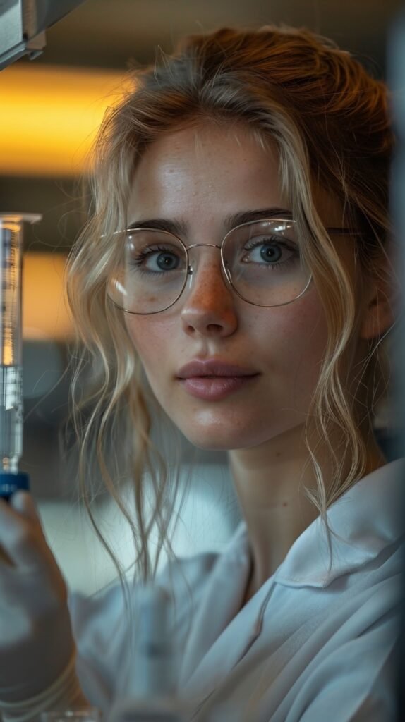 Female Scientist in Modern Research Lab – Stock Photo Using Pipette for Scientific Experiment