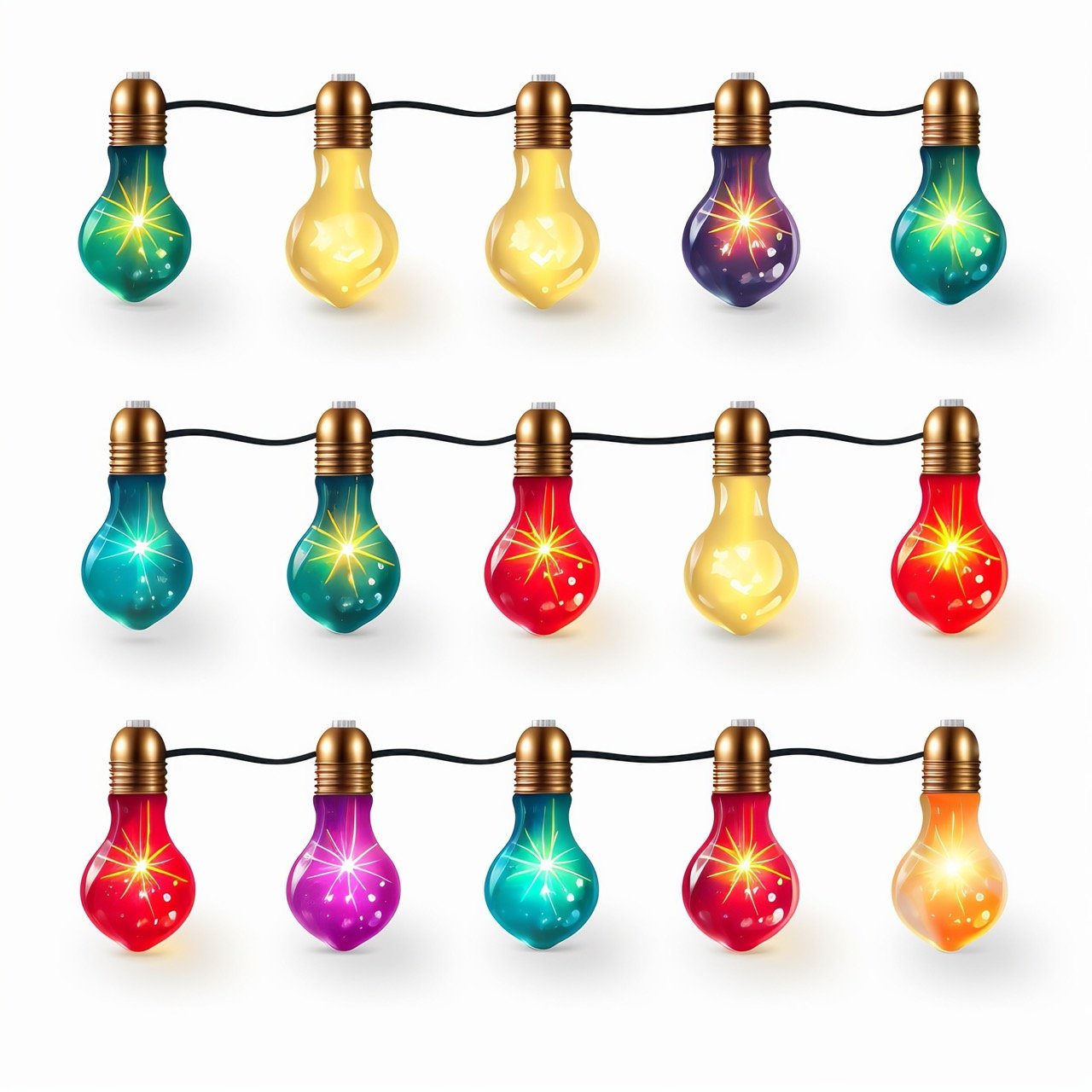 Festive Christmas Light Bulbs on White – Vibrant Stock Illustration for Holiday Decor