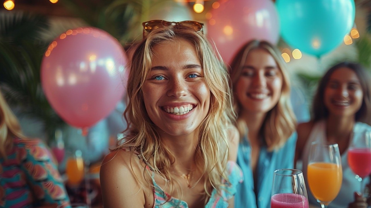 Festive Office Birthday Party – stock picture capturing friends enjoying a workplace gatherin