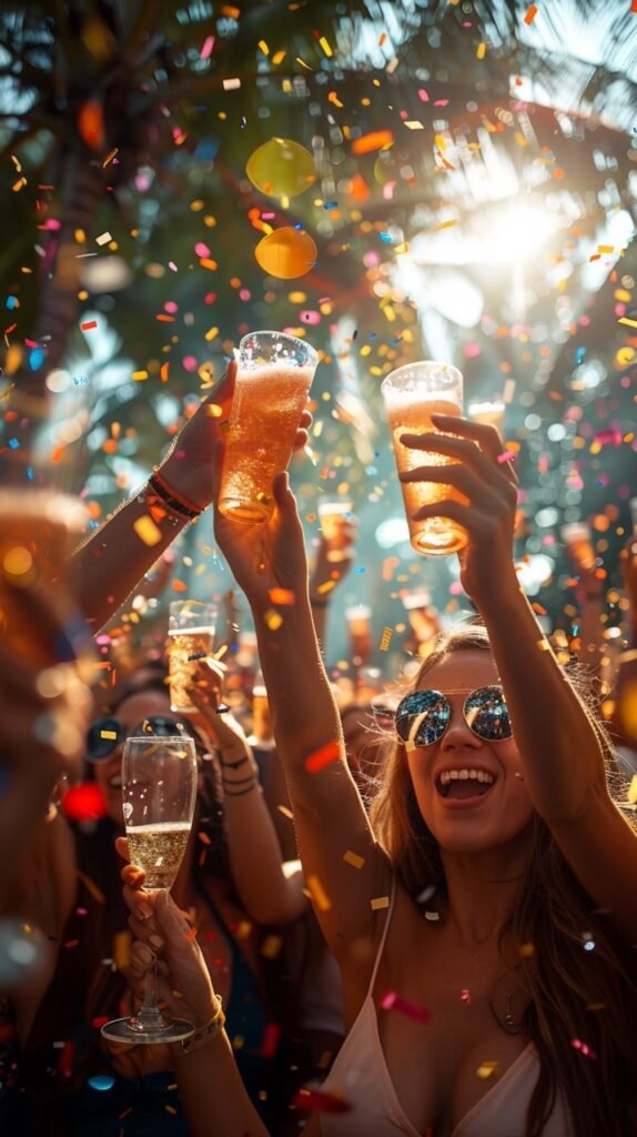 Festive toss People raise bottle vertically – Stock image showcasing a celebratory toss