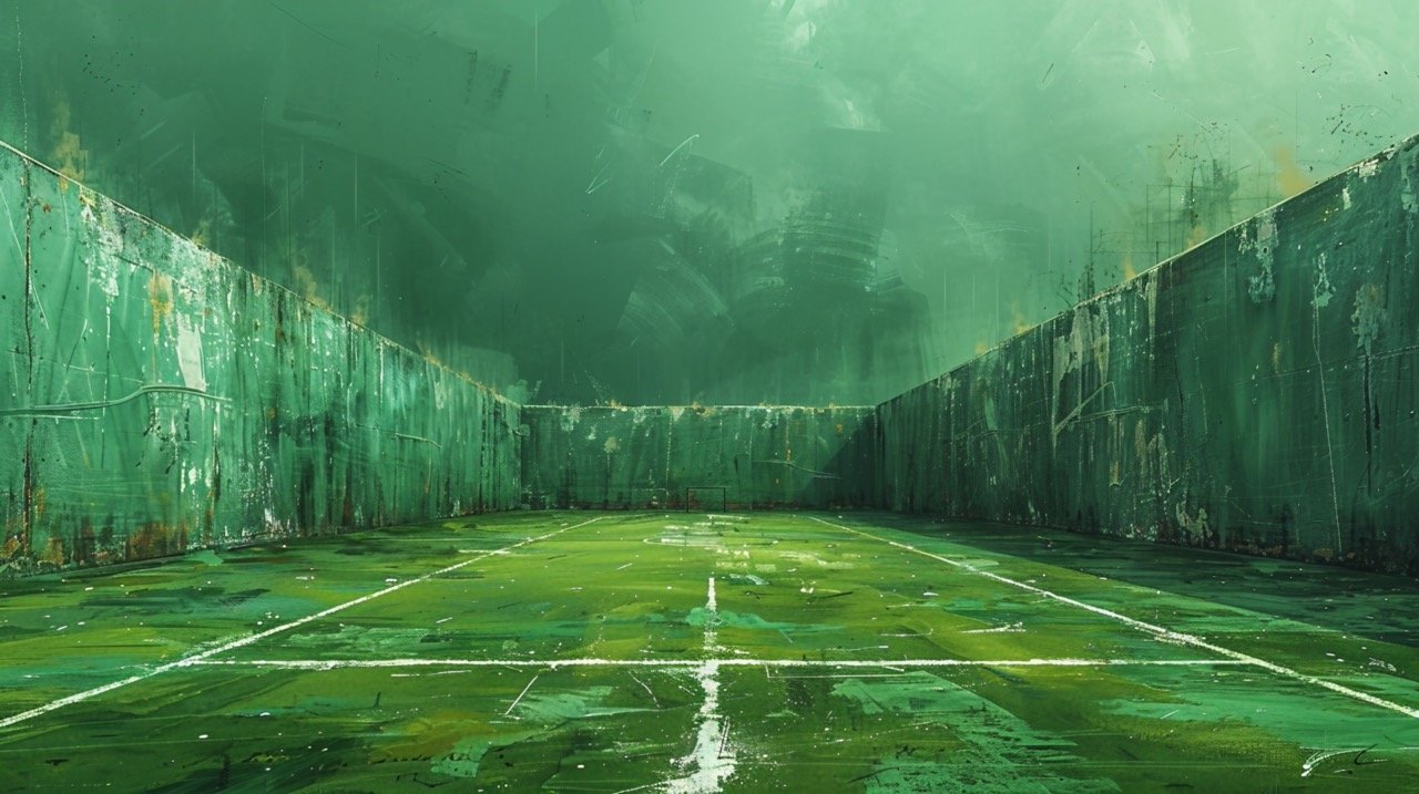 Football Field Vector Soccer Ground Illustration on Green Grunge, Detailed Stock Artwork