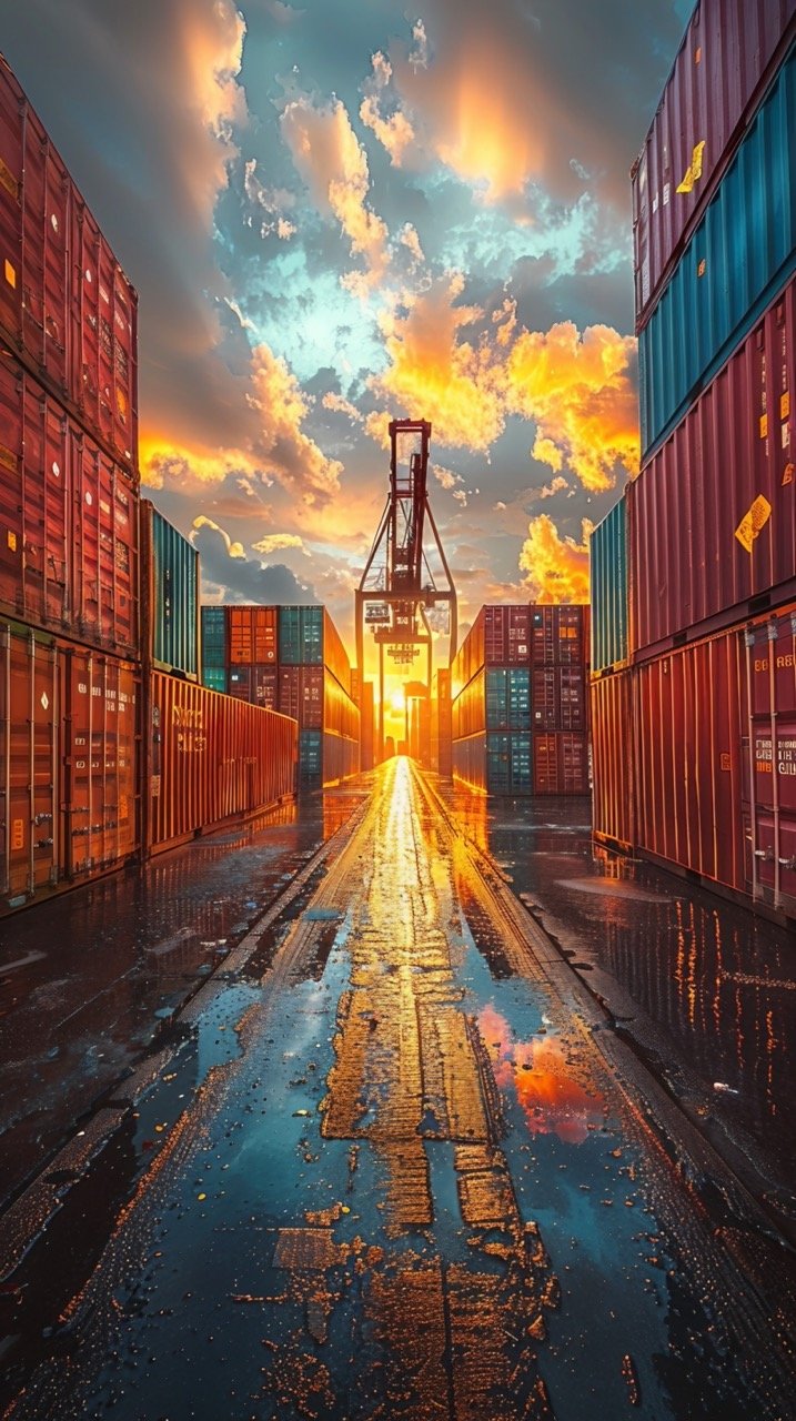 Forklift and Containers at Logistic Import Export Industrial Site – Stock Image