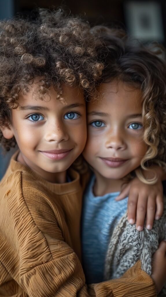 Happy Family Ties Brother, Sister with Afro Hairstyle – Stock Image