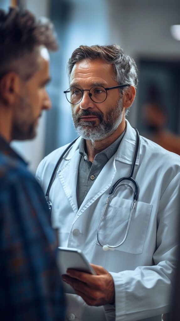 Healthcare Partnership Two Doctors Work Together Using Digital Tablet – Hospital Team – Stock Photo