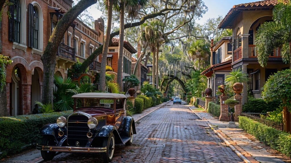 Historic Southeast Neighborhood – Vintage Car Parked on Brick Streets Stock Photo, Saint Petersburg, Florida