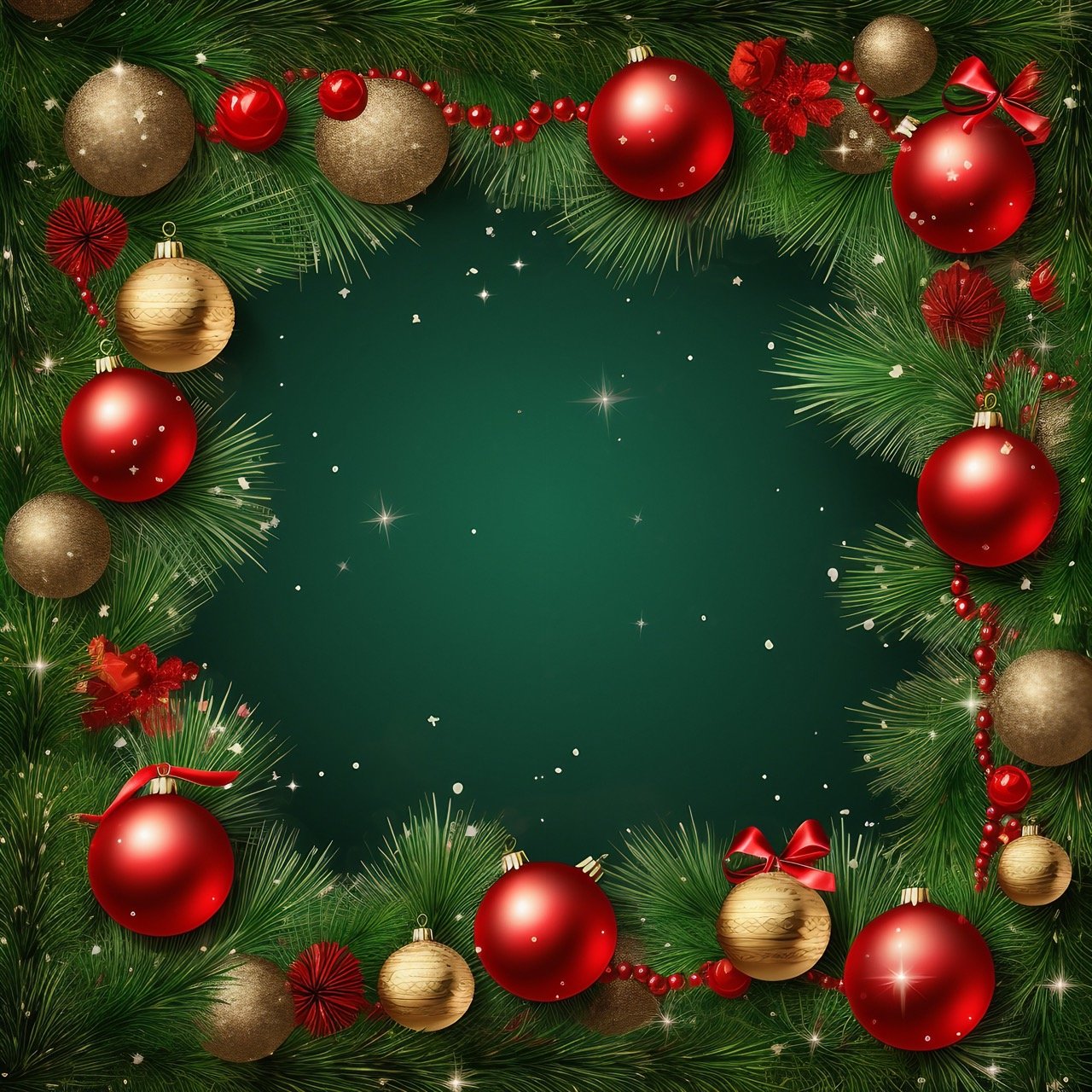 Holiday Pine Branches and Red Baubles Festive Christmas Stock Illustration jpeg