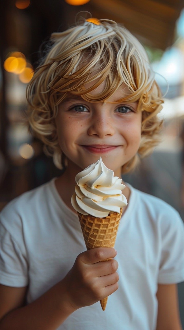 Hot Summer Melting Ice Cream – Child’s Joyful Treat Captured in Stock Image