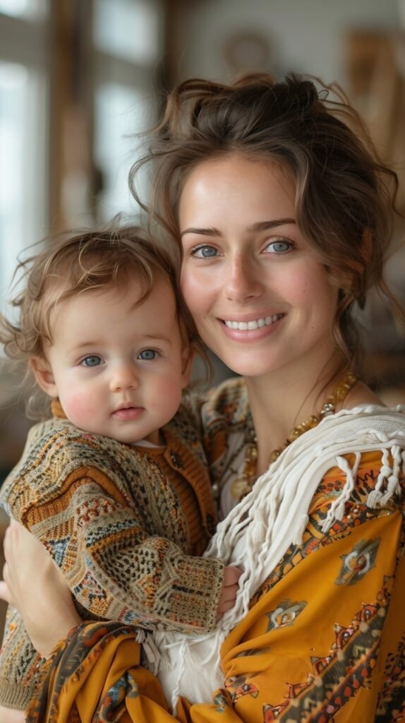 Joyful Bond Woman Holds Upside-Down Baby Boy – Stock Image