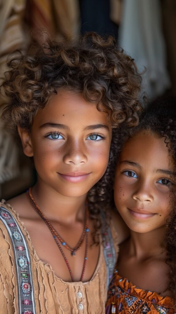 Joyful Siblings Afro-Haired Brother and Sister – Stock Photo