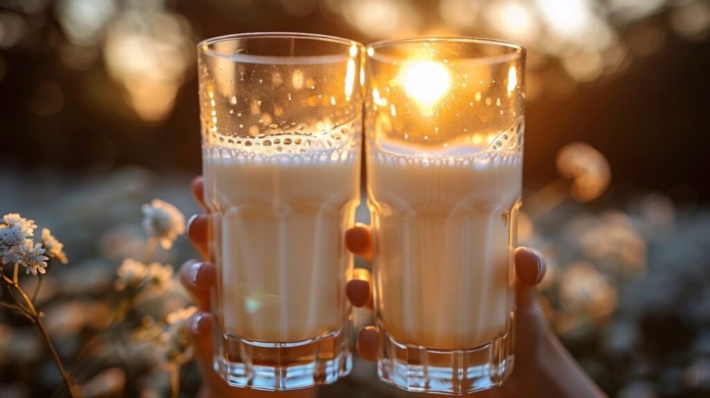 Joyful milk toast Toasting with glass – Stock image of a celebratory milk toast