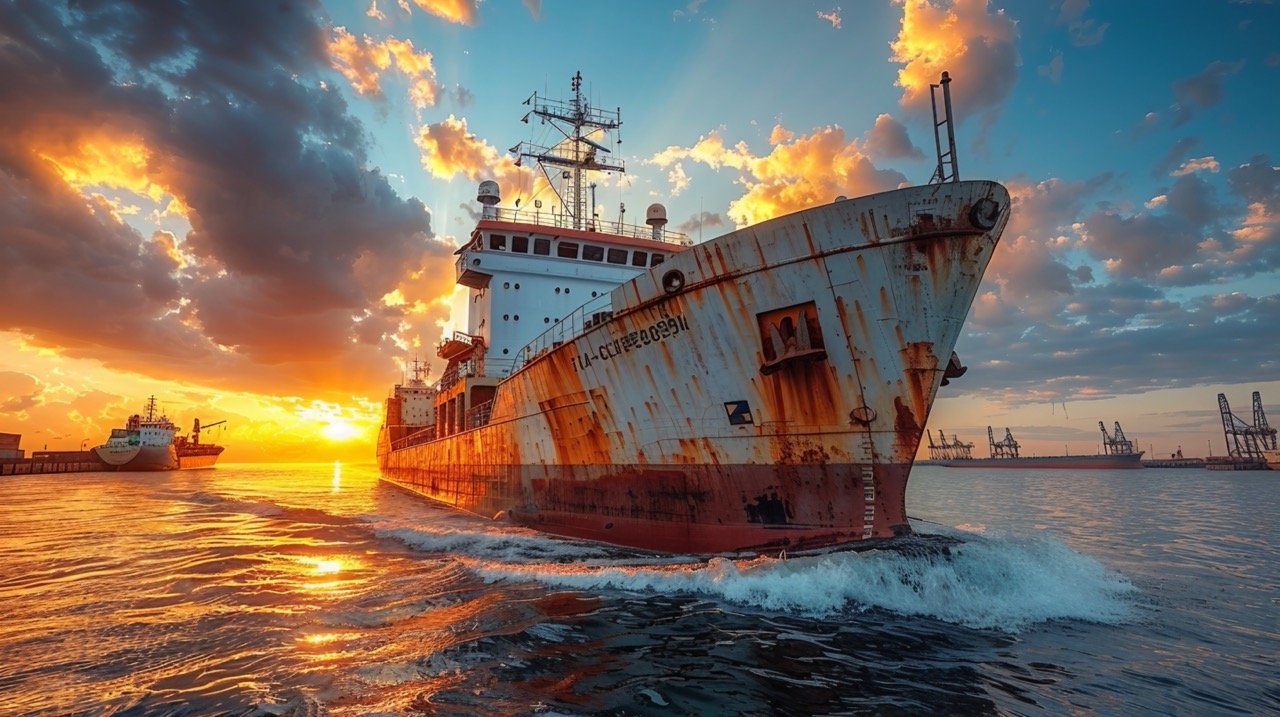 Marine crane lifting cargo on ship – logistics stock photo