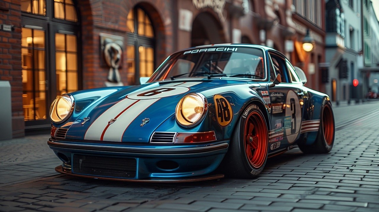 Martini Racing Supercar Blue Porsche 911 Image, Ideal for Automotive Enthusiasts and Racing Websites