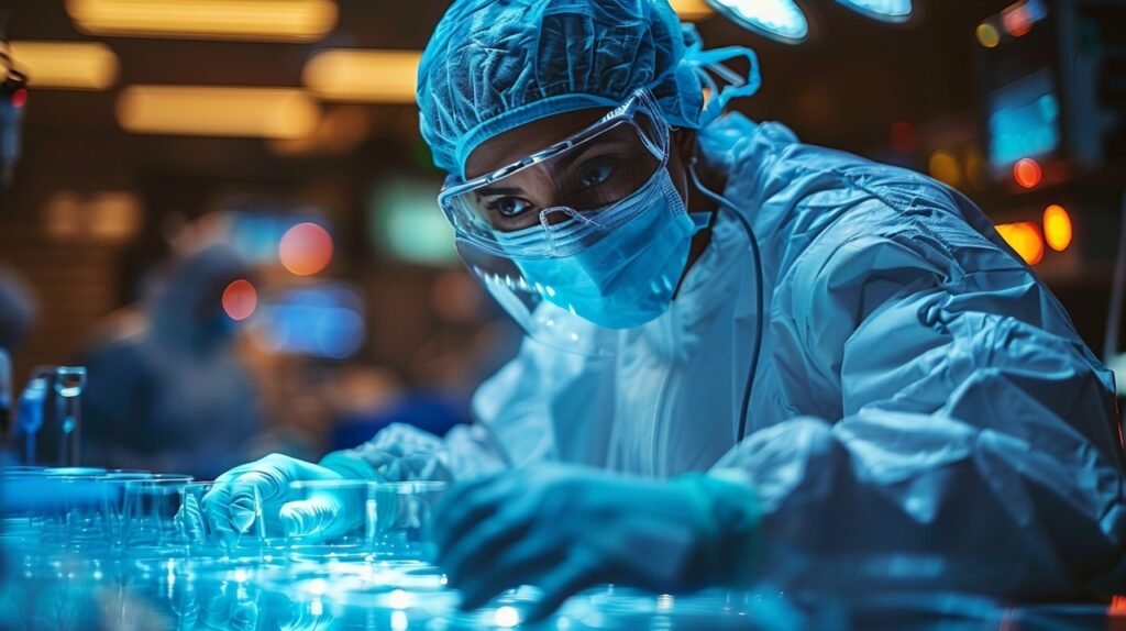 Medical Operation Surgeon Fine-Tunes Glove in Operating Room – Healthcare Stock Photo