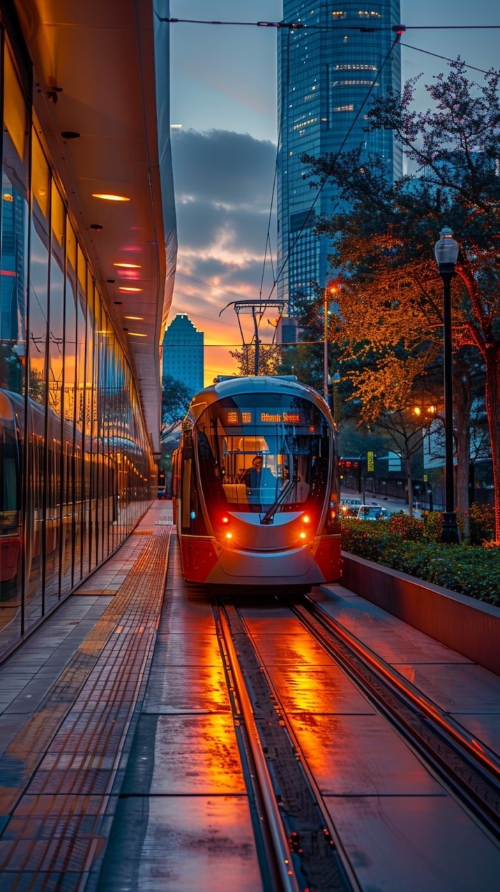 MetroRail Red Line stopping at Burnett Transit Center – Houston, Texas stock image