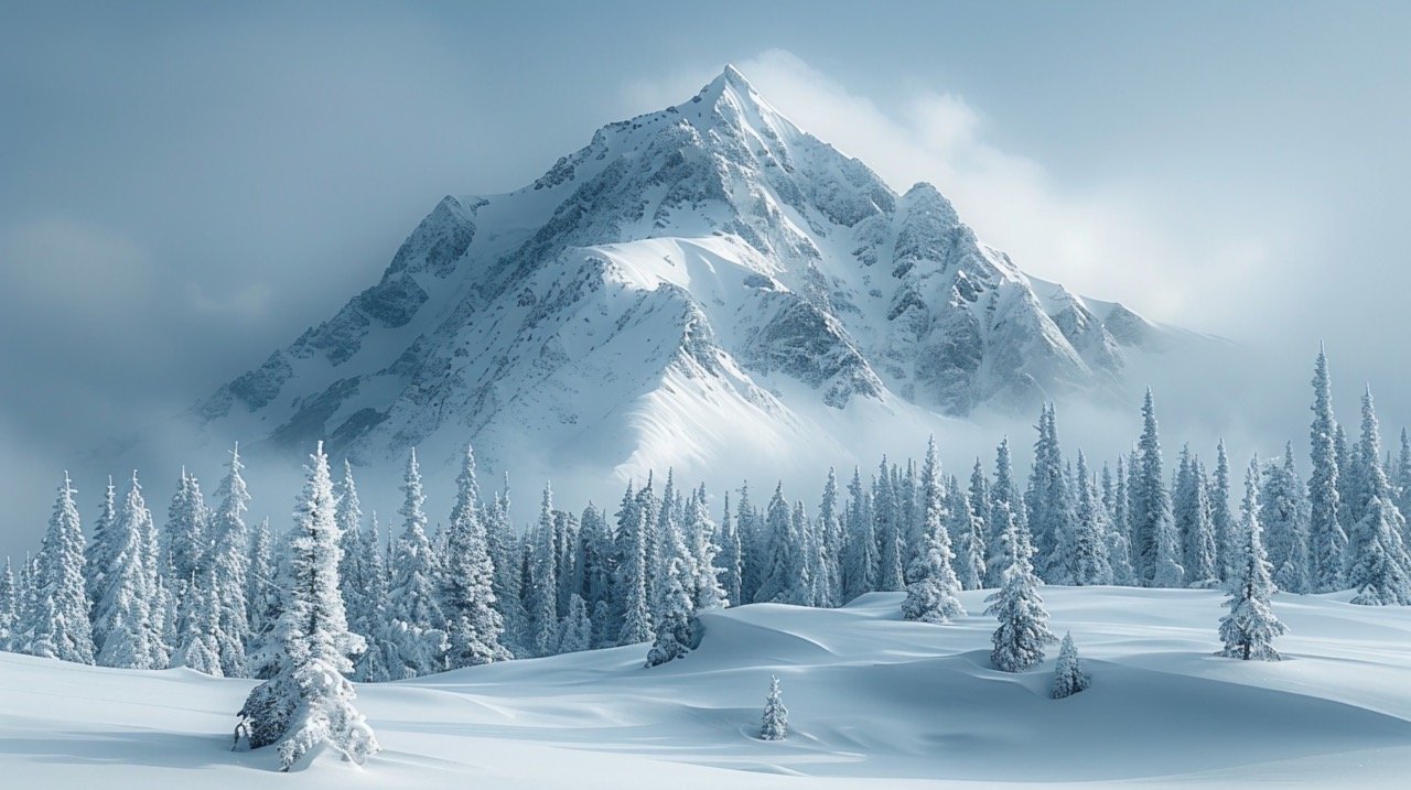 Mountain Majesty – Snowy Peaks and Trees, North Cascades National Park View, Outdoor Nature Scenery – Stock Image