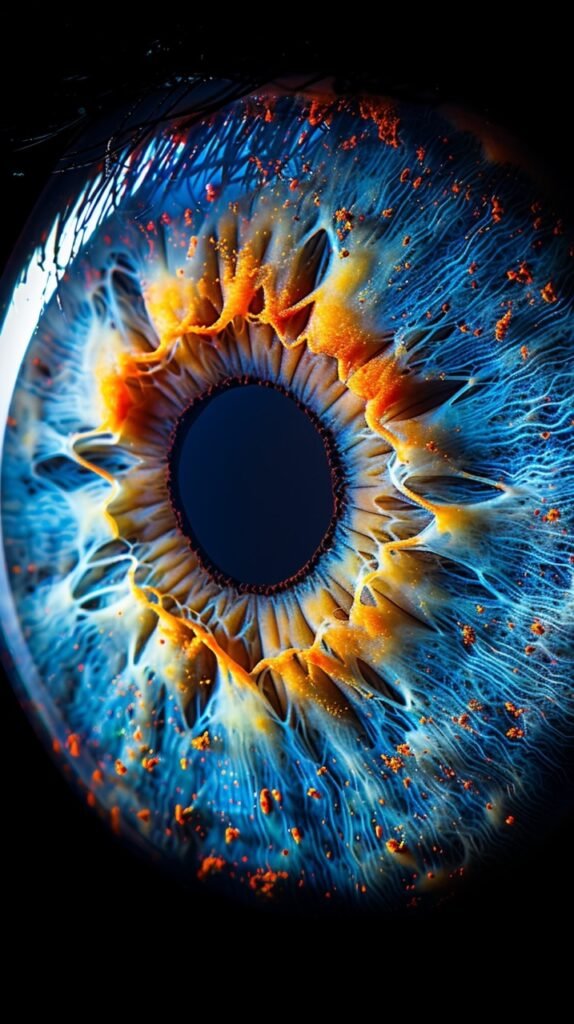 Multicolored Digital Eye – Stock Photo with Particles Forming Eye Shape Against Black Background