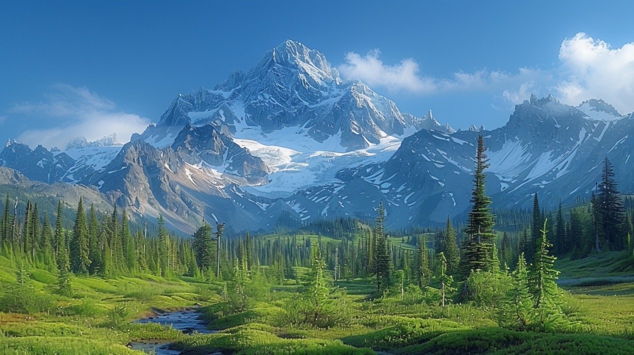 Nature’s Beauty – Snowy Mountain with Trees, North Cascades National Park Scenic View, Outdoor Wilderness – Stock Photo