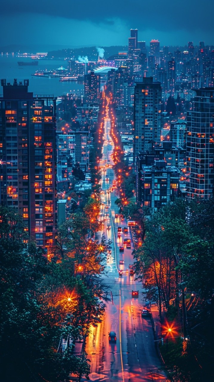 Night Aerial Cityscape – Seattle WA USA, Urban Buildings, City Roads, Outdoor Scene – Stock Image