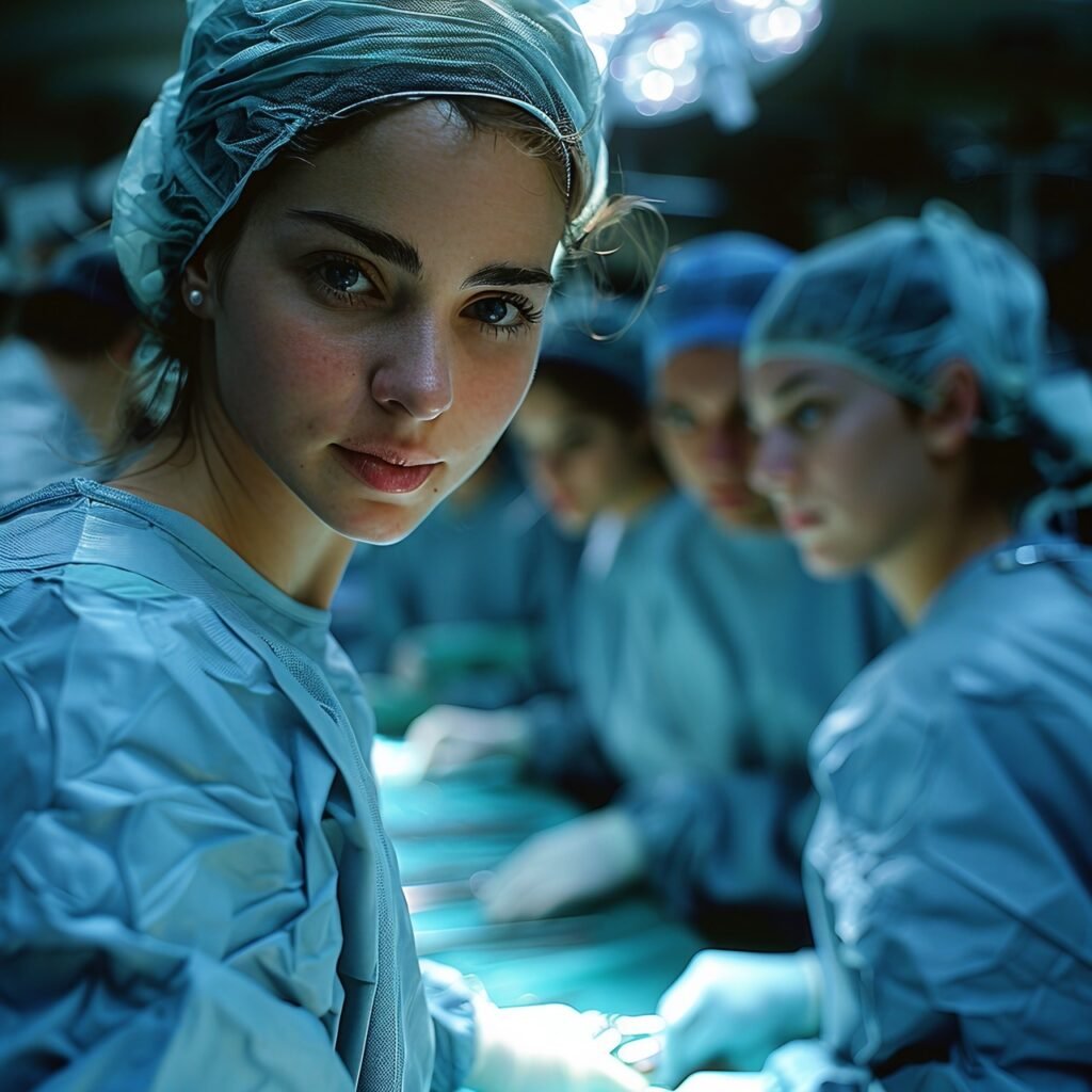 Operating Room Support Nurse Provides Tools to Surgeon – Surgical Assistance – Stock Image