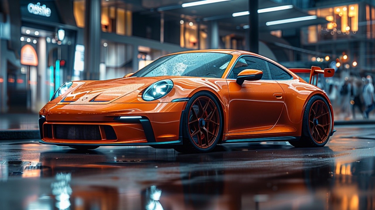 Orange Porsche 911 GT3 RS – High-Speed Automotive Photography of Sportscar on Asphalt