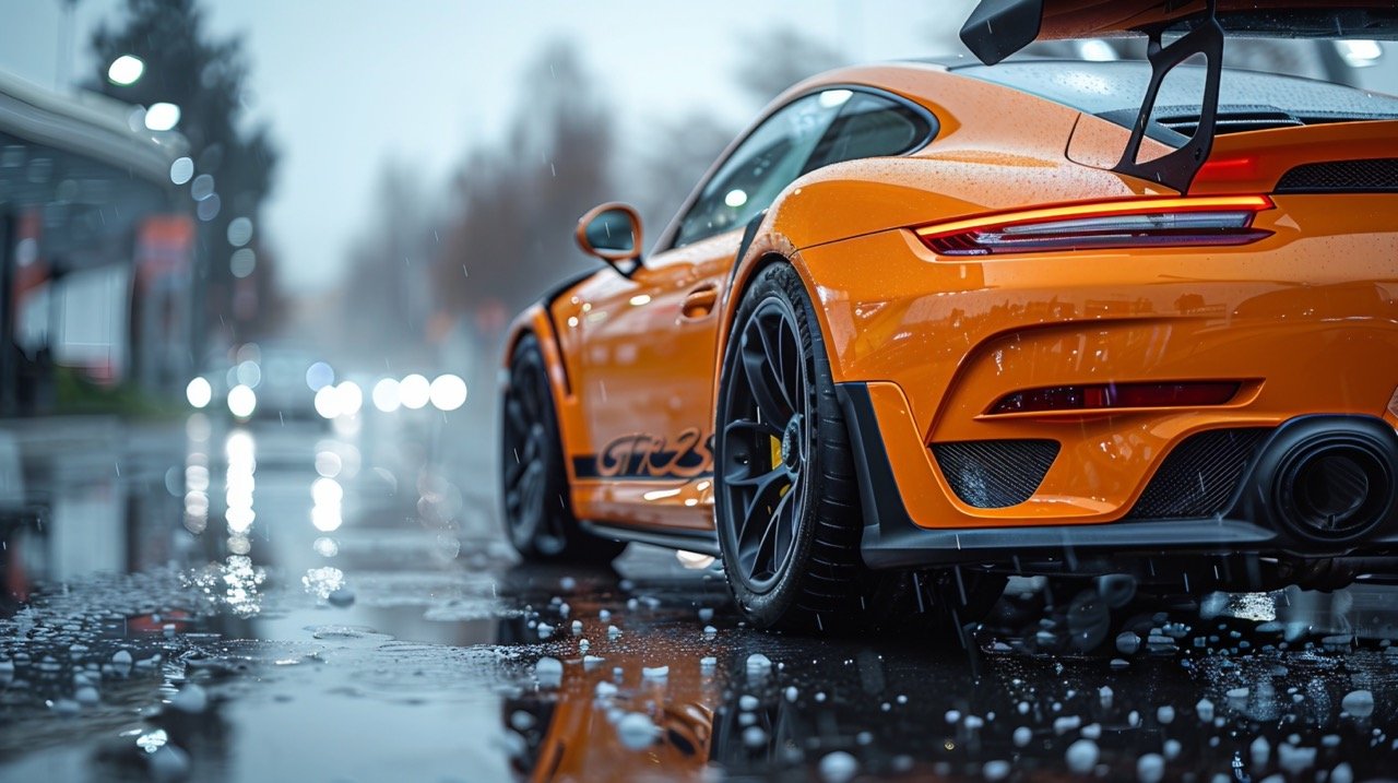 Porsche 911 GT3 RS – Captivating Photography of Orange Sportscar with Alloy Wheels and Tire Details