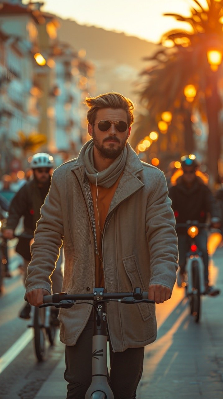 Promenade Commute Business People on Cycles and Electric Scooters – Stock Image