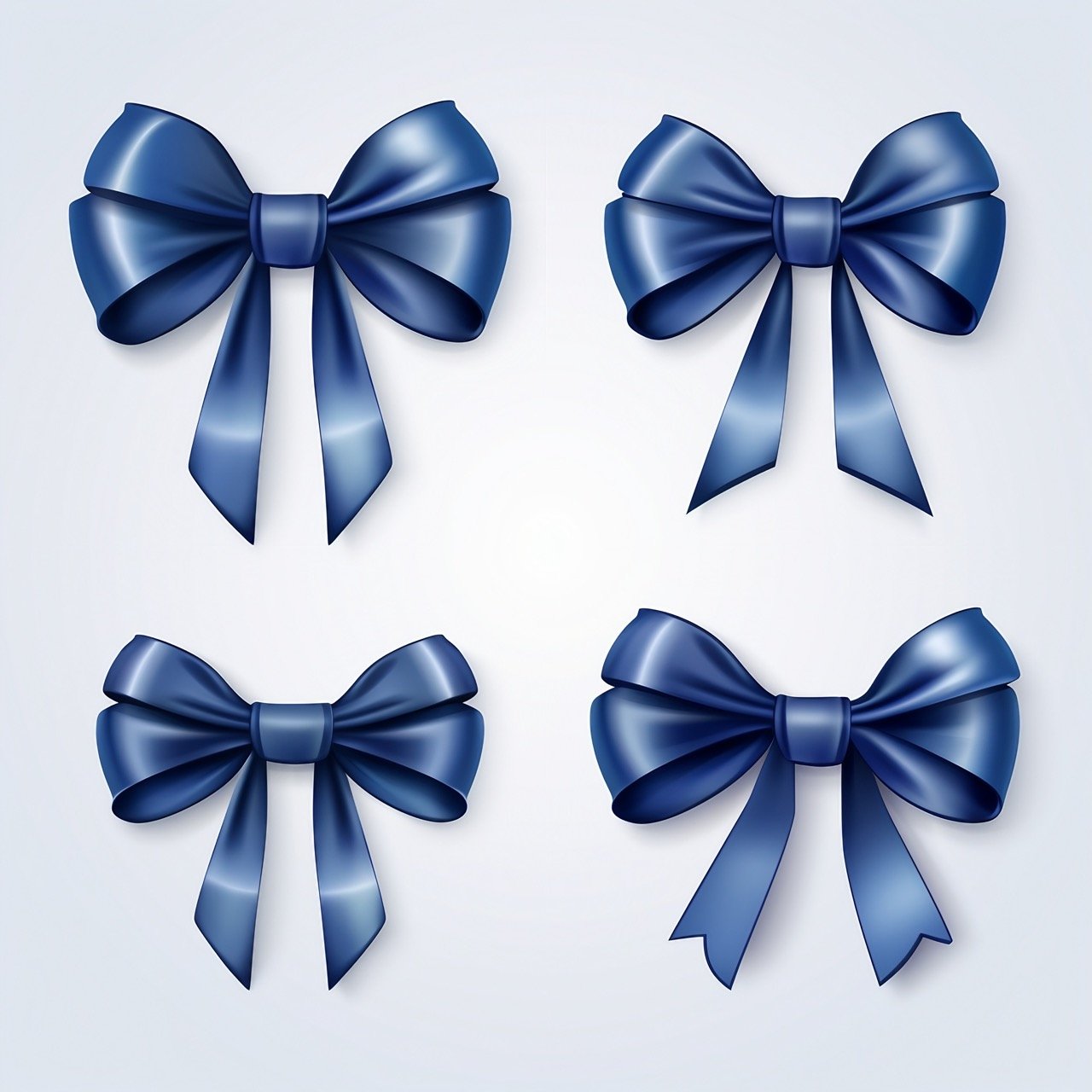 Realistic set of blue bows featuring various loops two, four, and more. Ideal for Christmas decorations