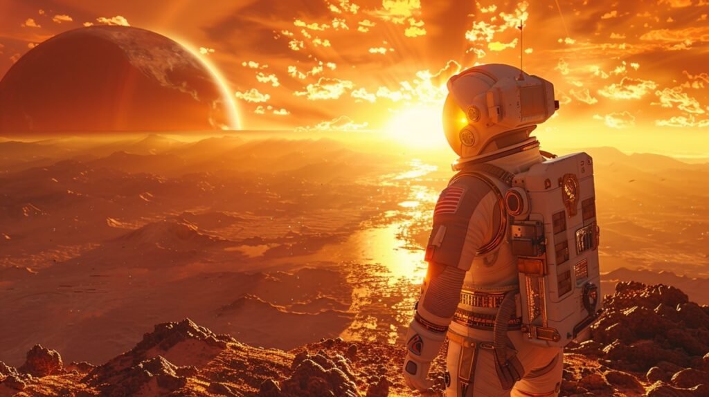 Red Planet Astronaut – Stock Image Capturing Mars Exploration and Space Adventure Themes