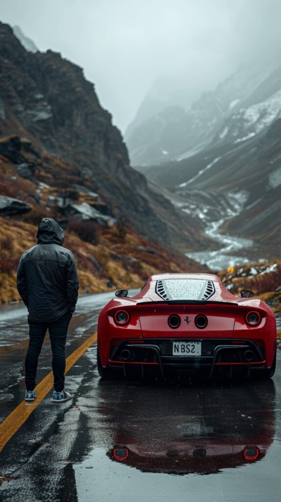 Red Sports Car Owner – Stock Photo of Man Posing in Front of His Sporty Vehicle