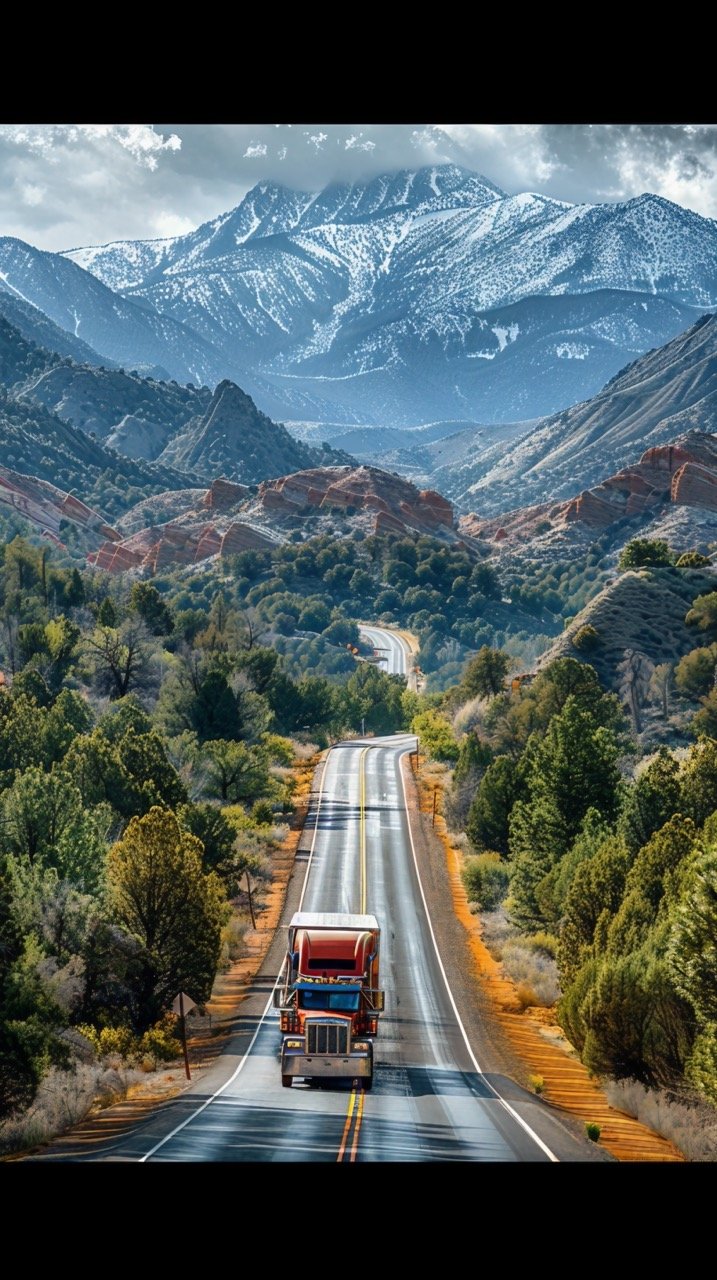 Remote Highway Scene Truck in Motion – Stock Image