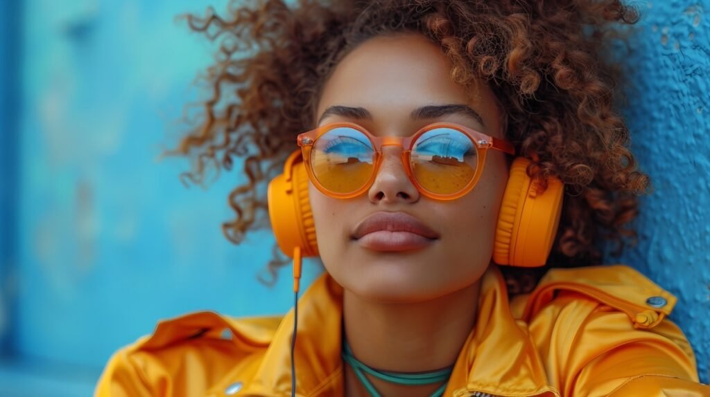 Retro Music Player – Stock Photo of Vintage Walkman with 80s Woman in Shell Suit